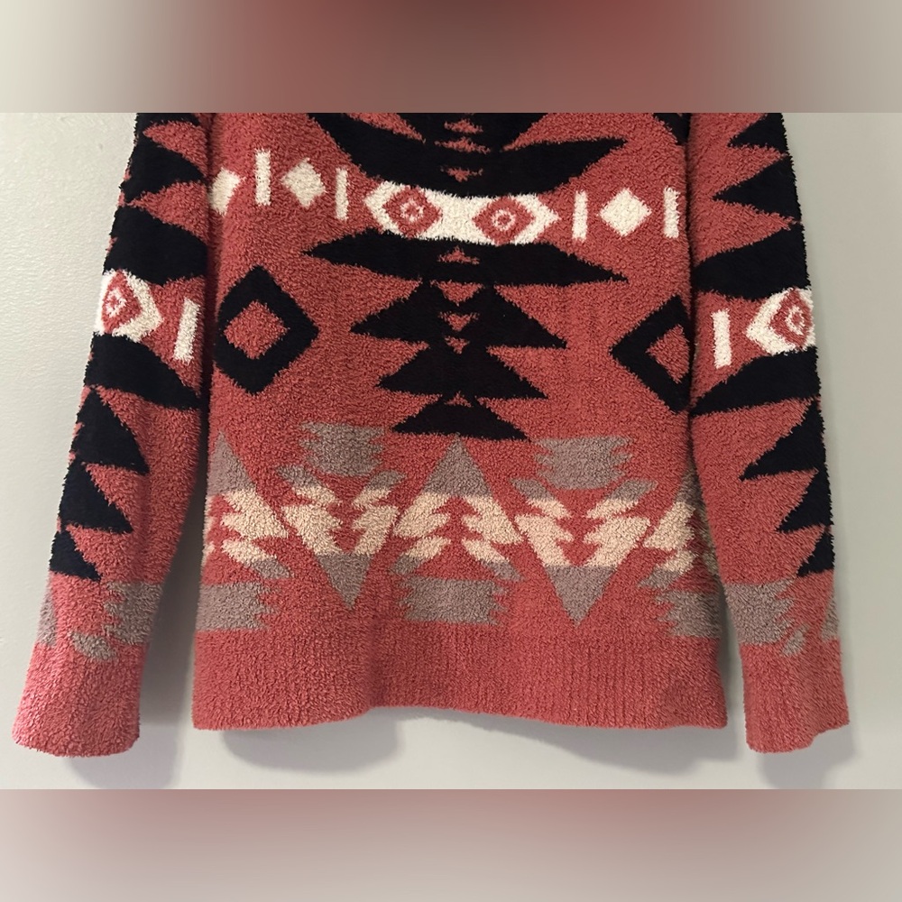 Wanna B Coral Aztec Mock Neck 3/4 Zip Pullover Sweater Women’s Size L Cozy Fall - Picture 4 of 12